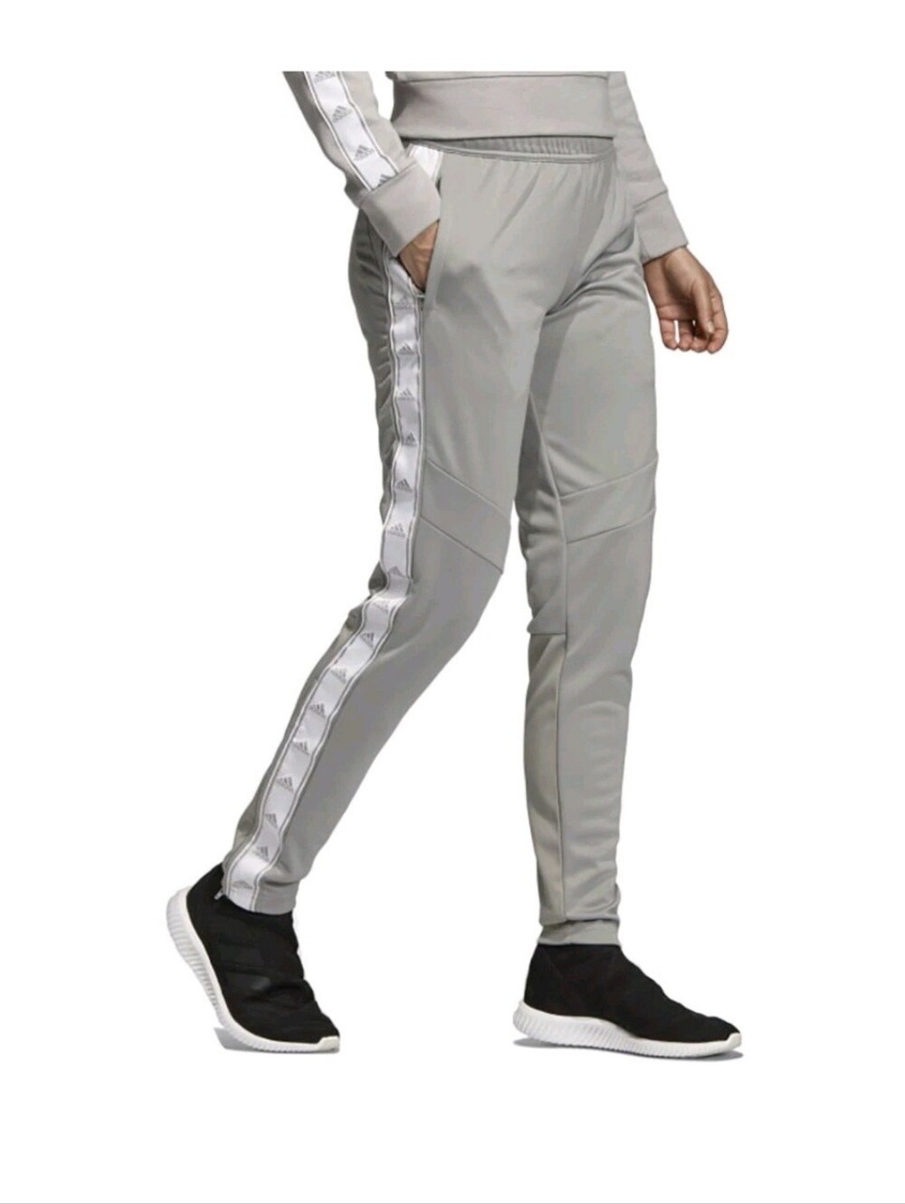 adidas Light Gray Track Joggers with White Side Tape